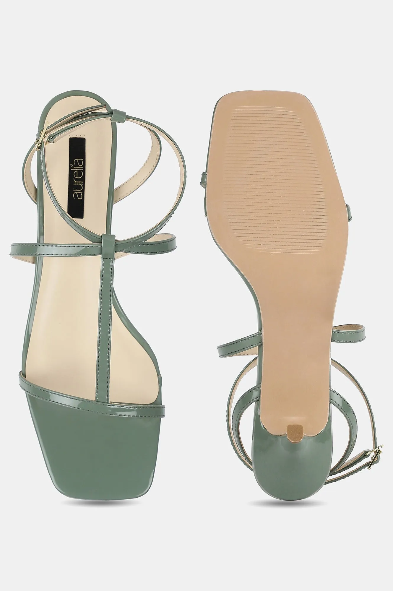 Aurelia Green Square Toe Solid Stiletto - ZFranny