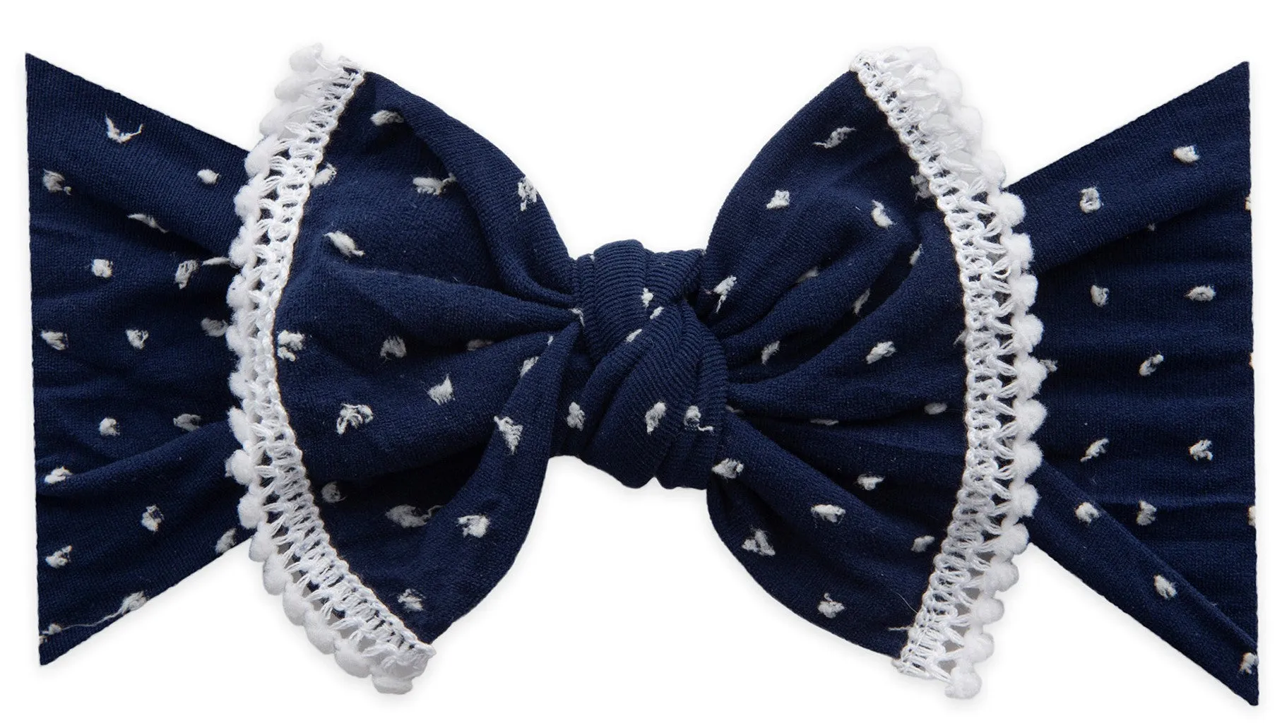 Baby Bling Navy Shabby Dot Mini Pom Trimmed Knot Headband