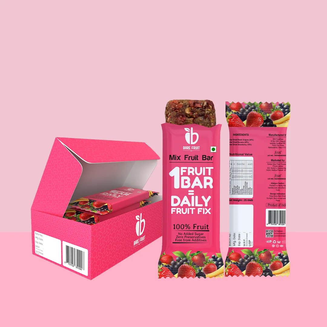 Bare Fruit Mix Fruit Bar | No Added Sugar, Zero Preservatives, Additive-Free | Healthy Energy Snack | Strawberry (Pack of 6)