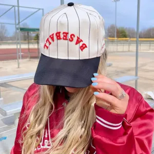 Baseball Red On Black Stripe Vintage Hat