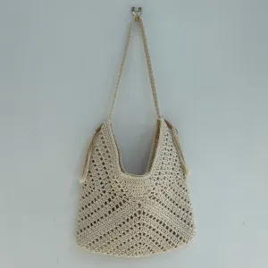 Beige Crochet Hobo Bag