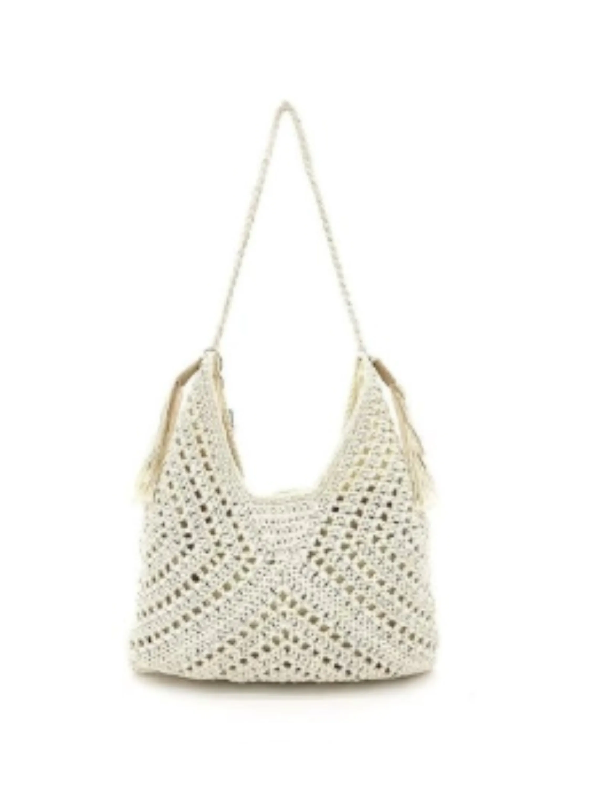 Beige Crochet Hobo Bag