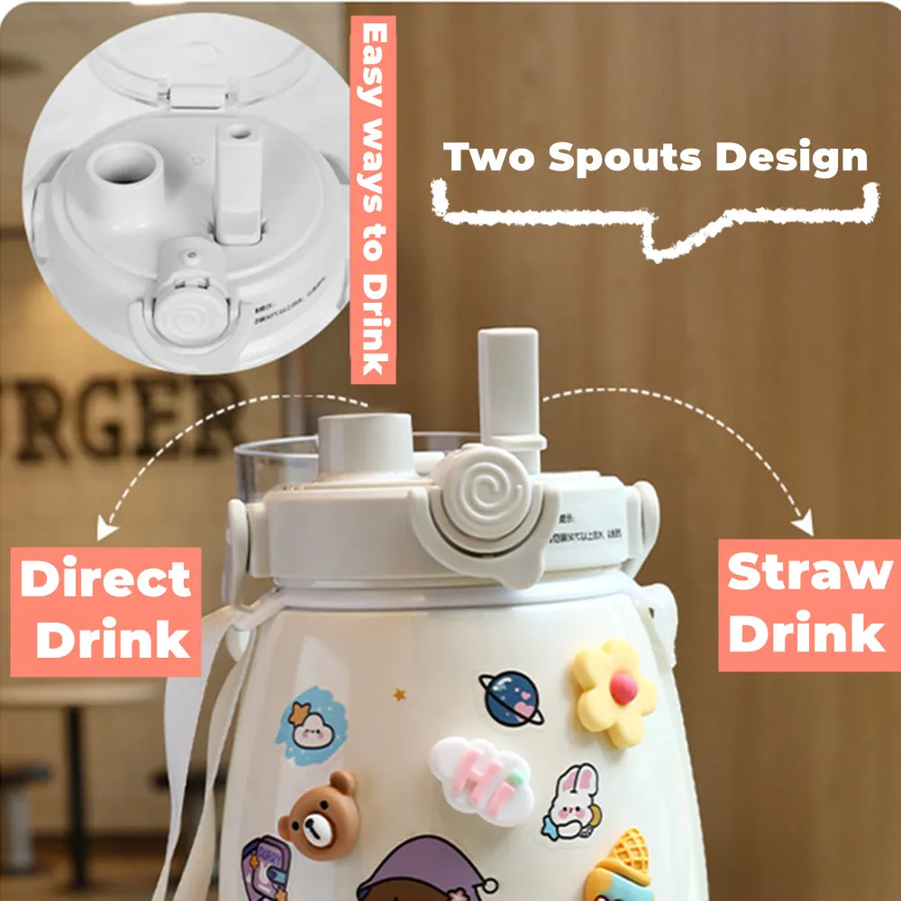 Big Belly Stainless Steel Water Bottles Leaf Proof 1000ml Large Capacity (Keep Cold and Warm)