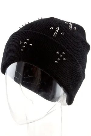 Black Beanie with Gun Metal Cross Spike Studs