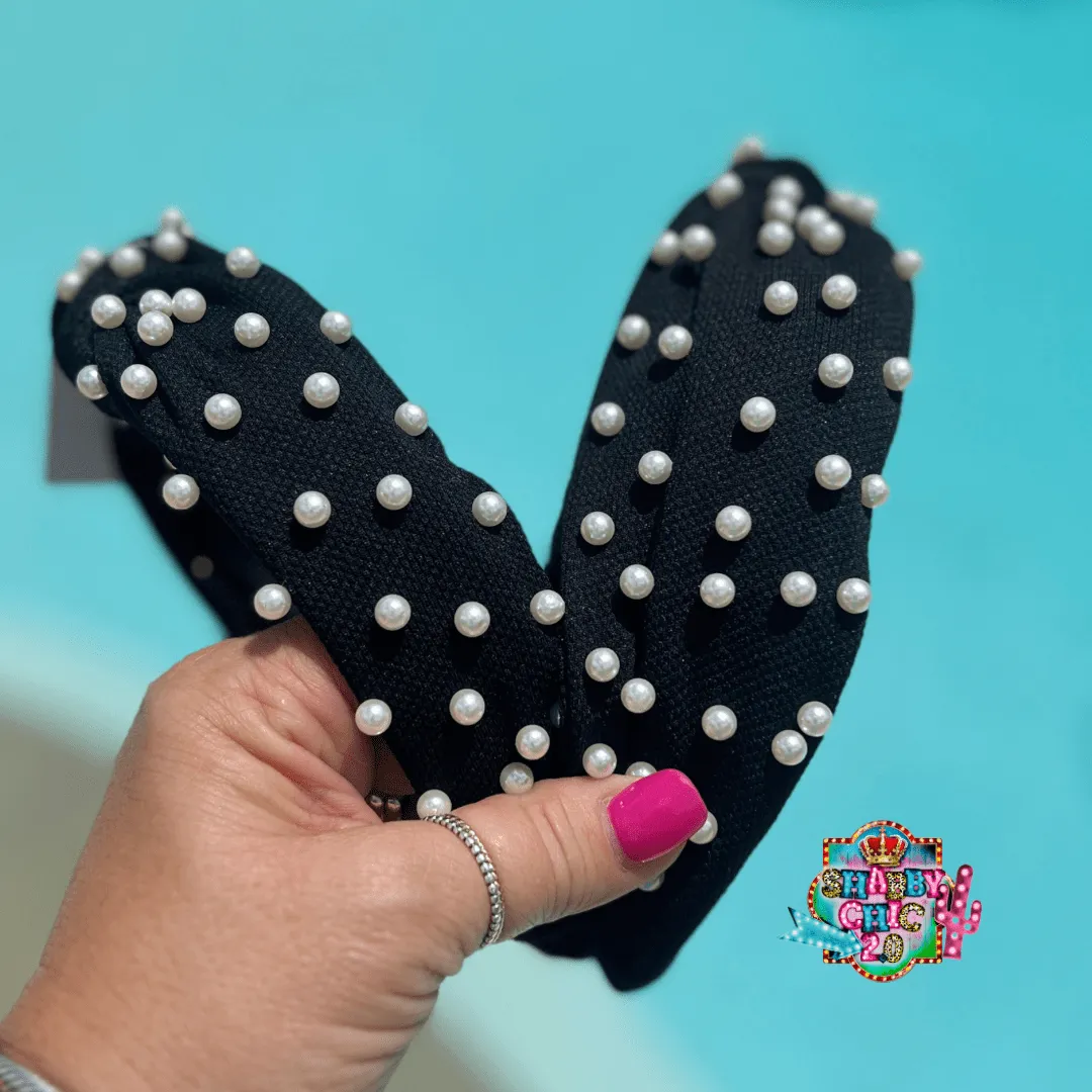 Black Headband with Pearls
