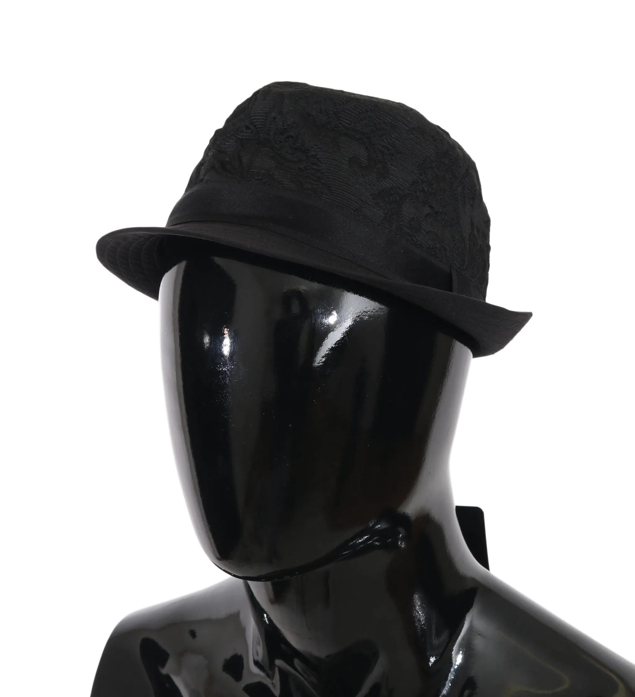 Black Silk Blend Floral Brocade Trilby Hat