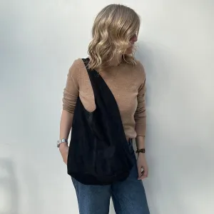 Black Suede Slouchy Tote