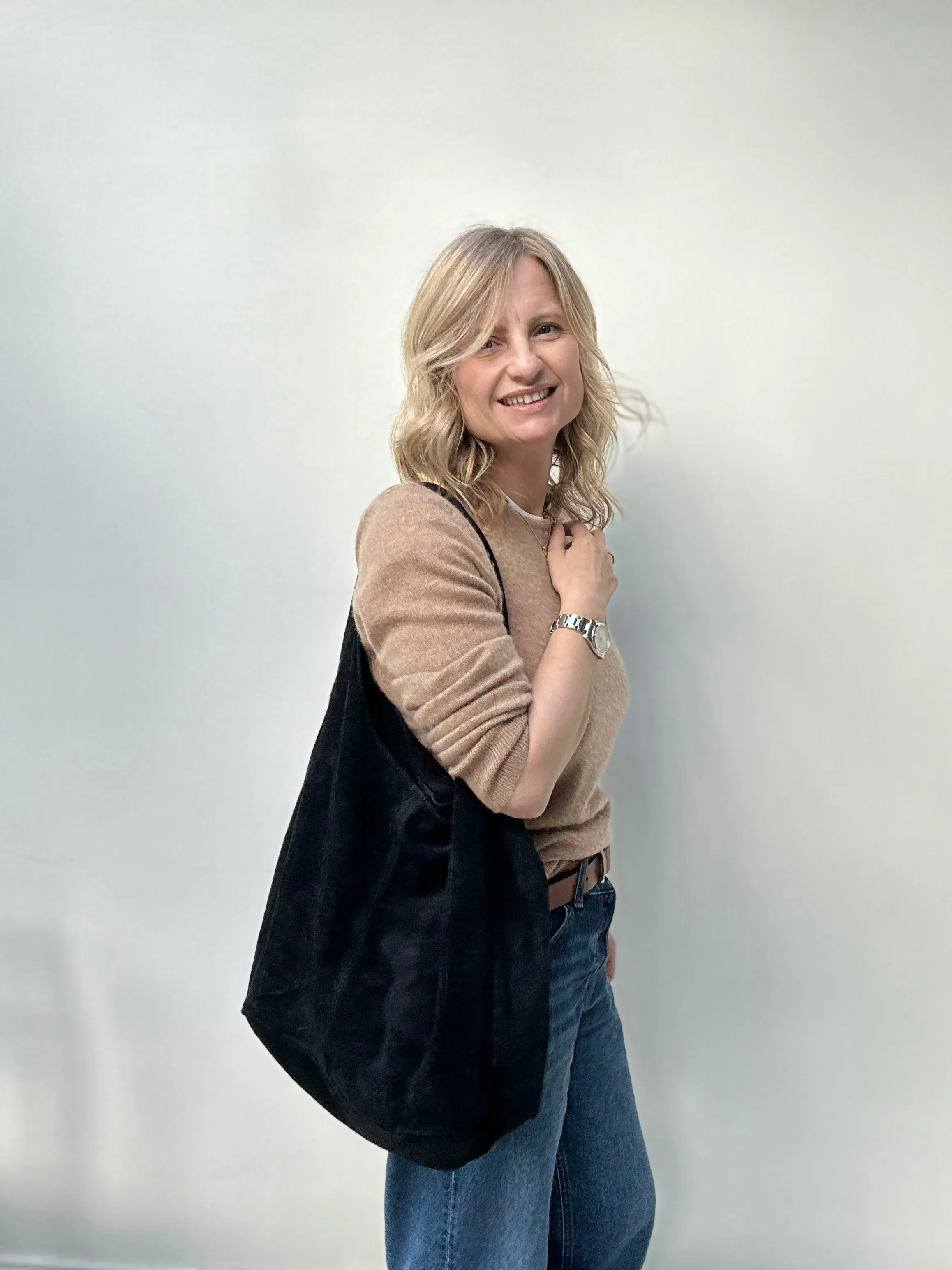 Black Suede Slouchy Tote