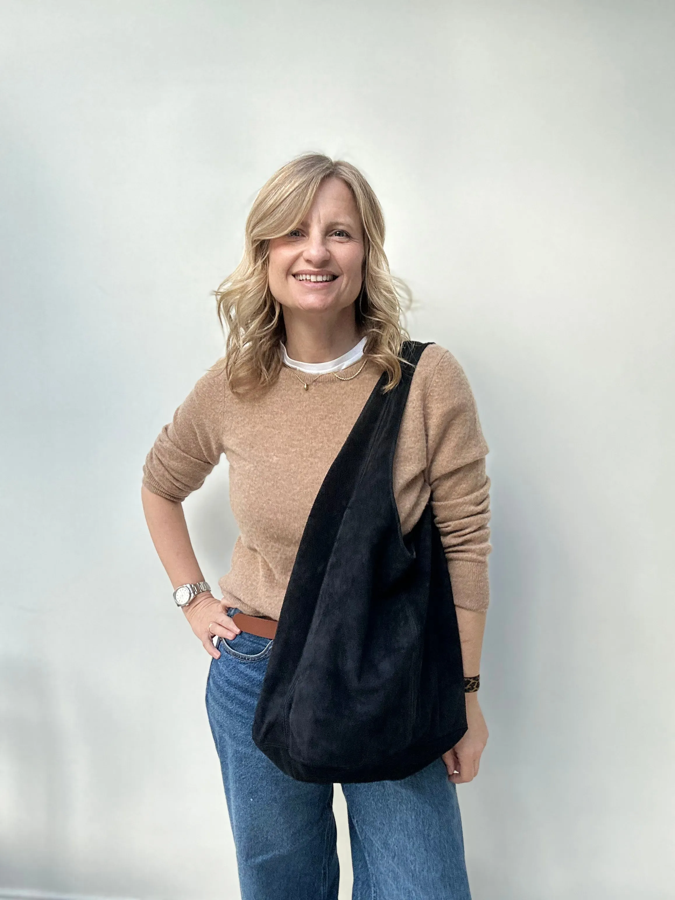 Black Suede Slouchy Tote