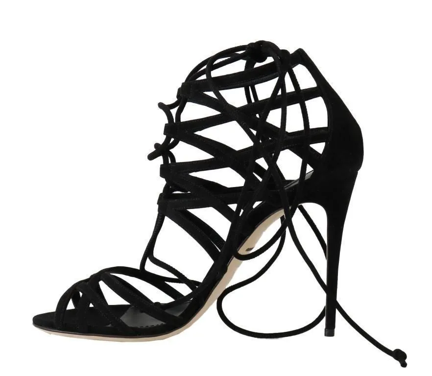 Black Suede Stiletto Heels Sandals