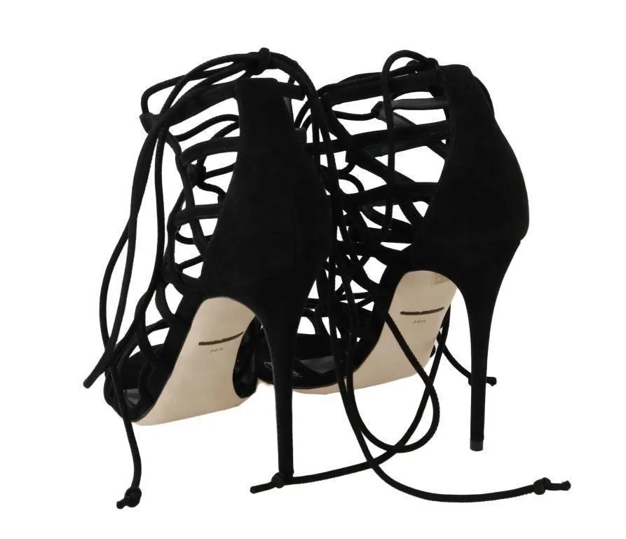 Black Suede Stiletto Heels Sandals