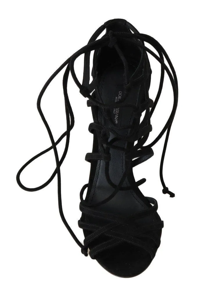 Black Suede Stiletto Heels Sandals