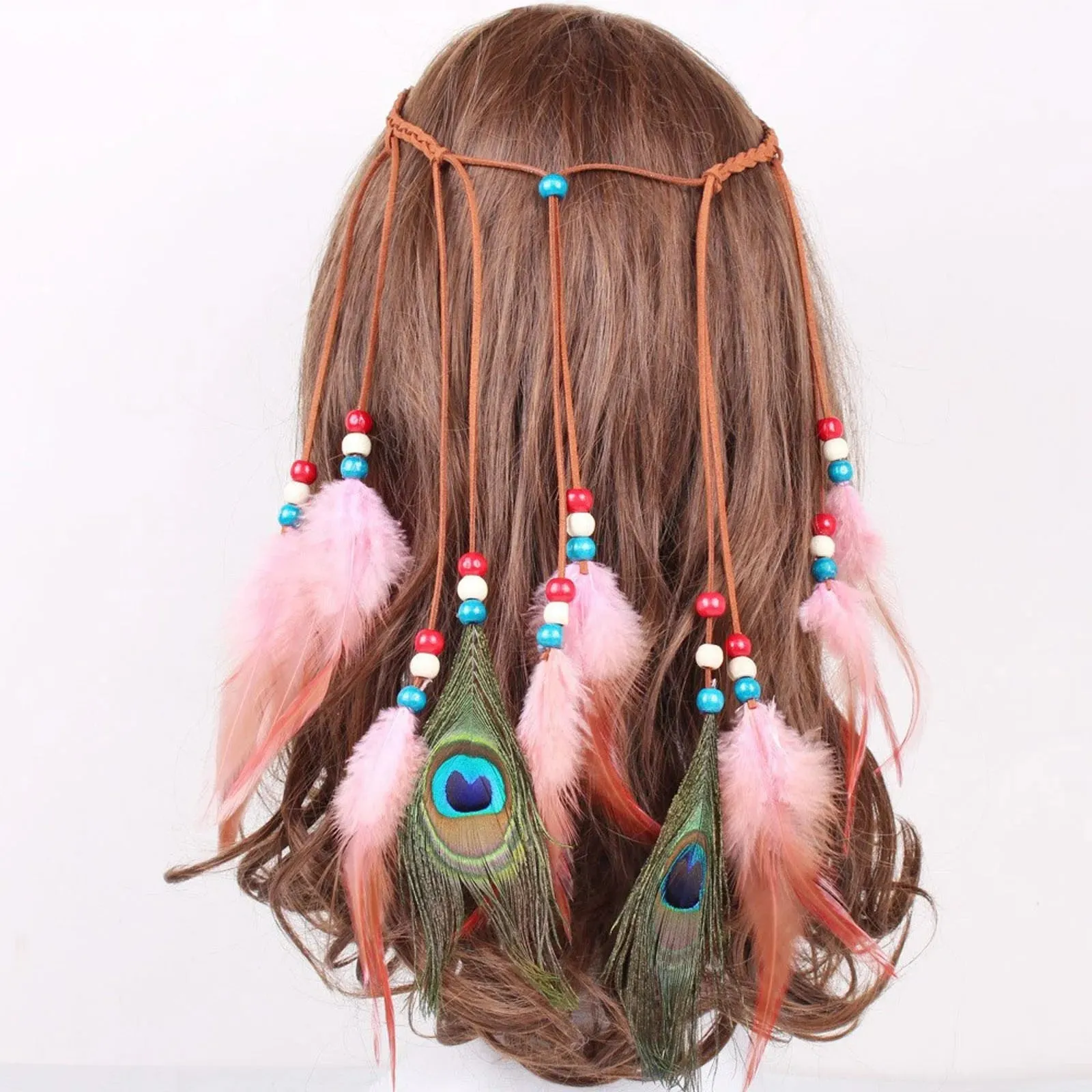 Boho Peacock Feather Adjustable Headdress - Women's Novelty Hair Band