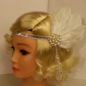 Bridal Fascinator Gatsby headband Vintage inspired 1920's Feather,Crystal Headband Wedding  Sparkly Feather Flapper headband. Hair piece.