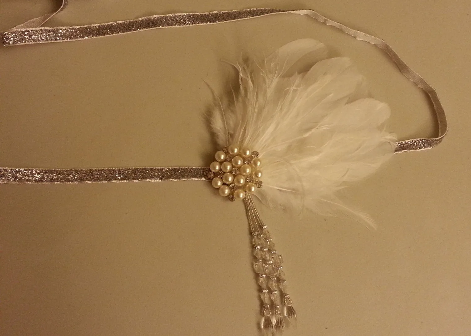 Bridal Fascinator Gatsby headband Vintage inspired 1920's Feather,Crystal Headband Wedding  Sparkly Feather Flapper headband. Hair piece.