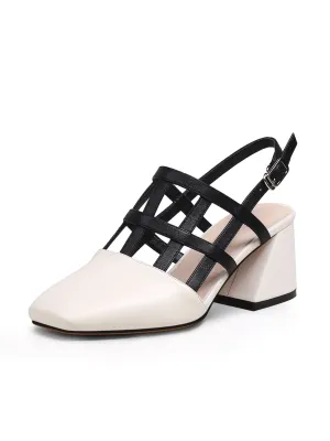 Caged-Strap Leather Slingback - Ivory