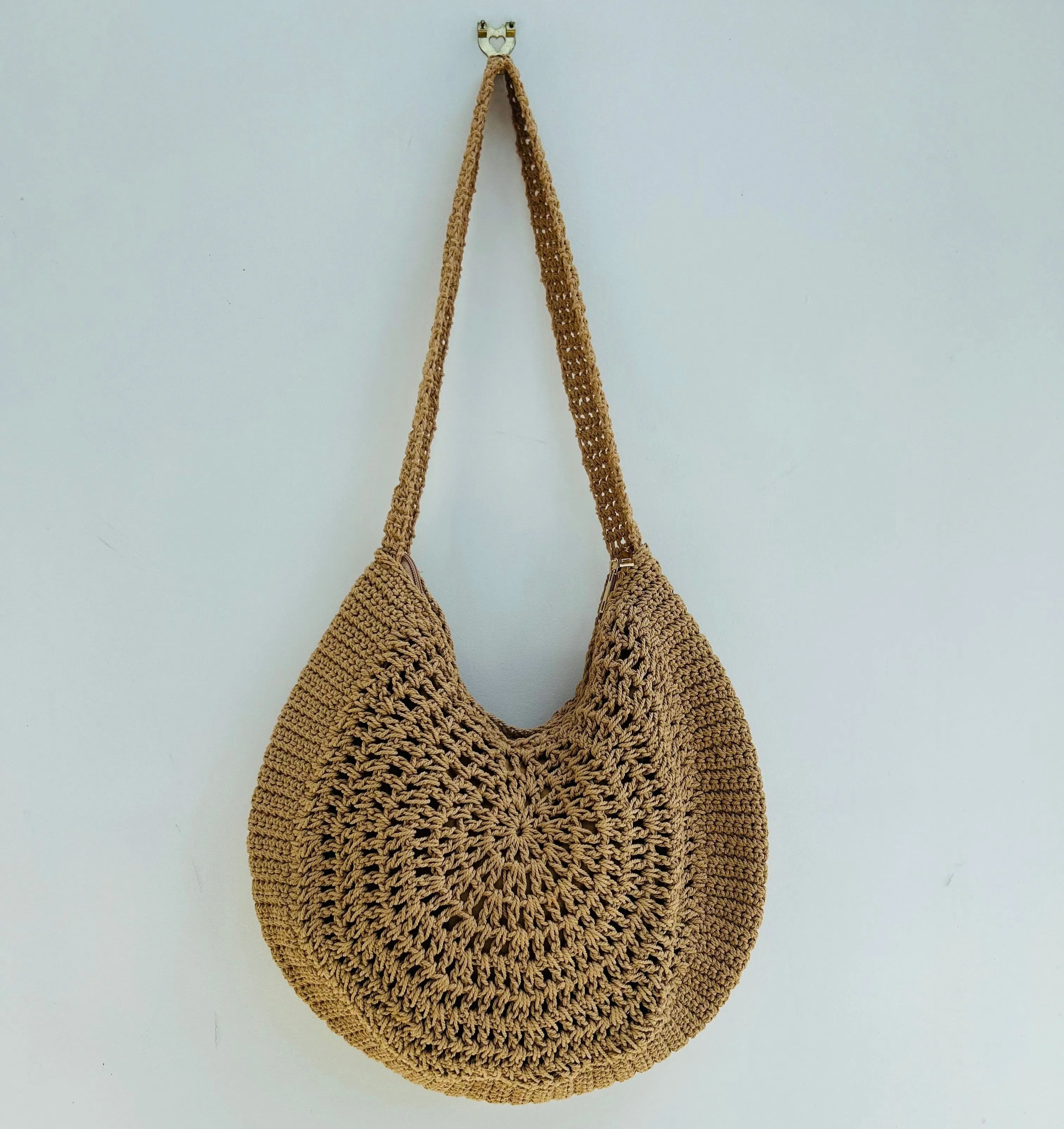 Camel Crochet Circle Bag