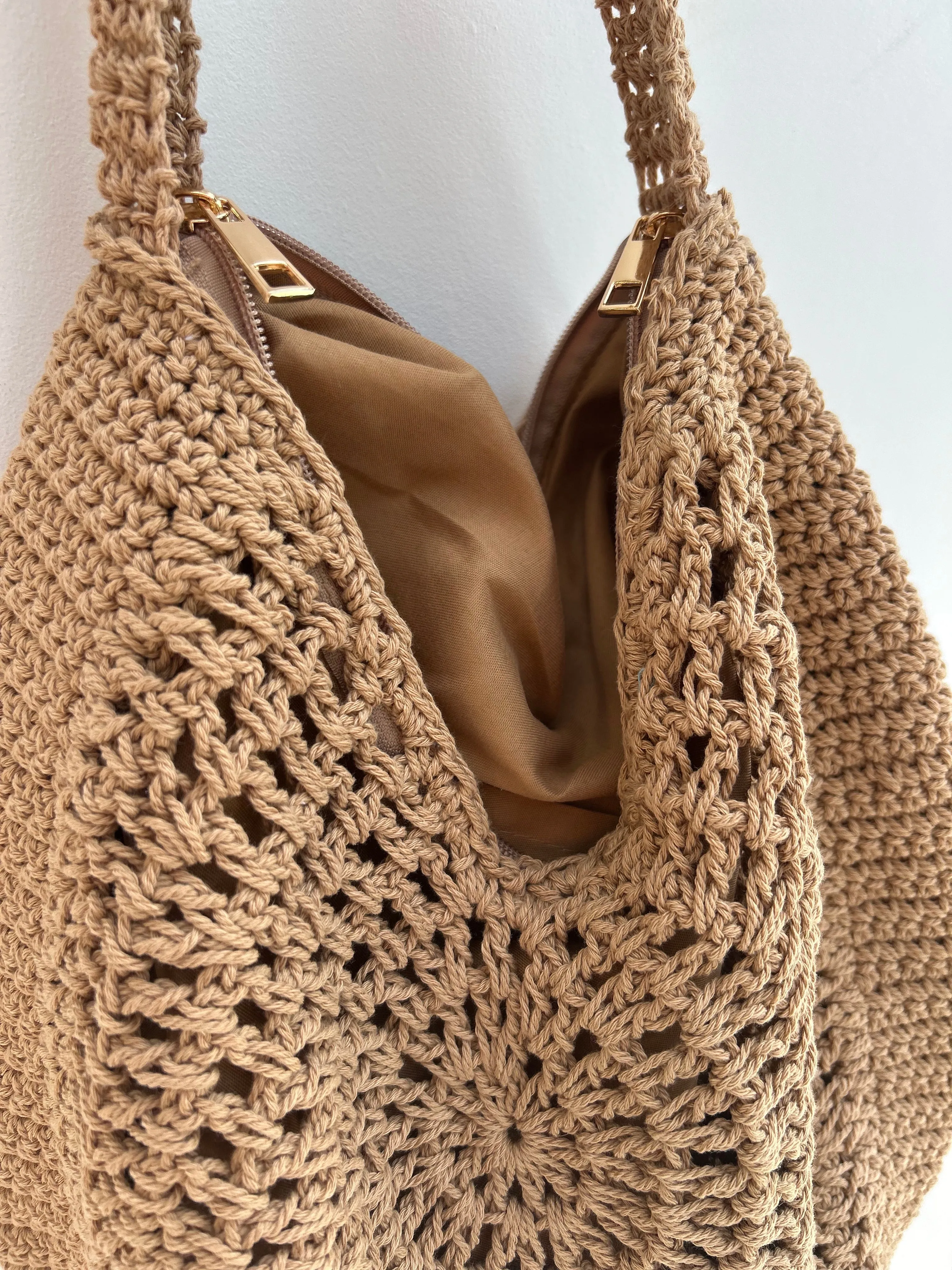 Camel Crochet Circle Bag