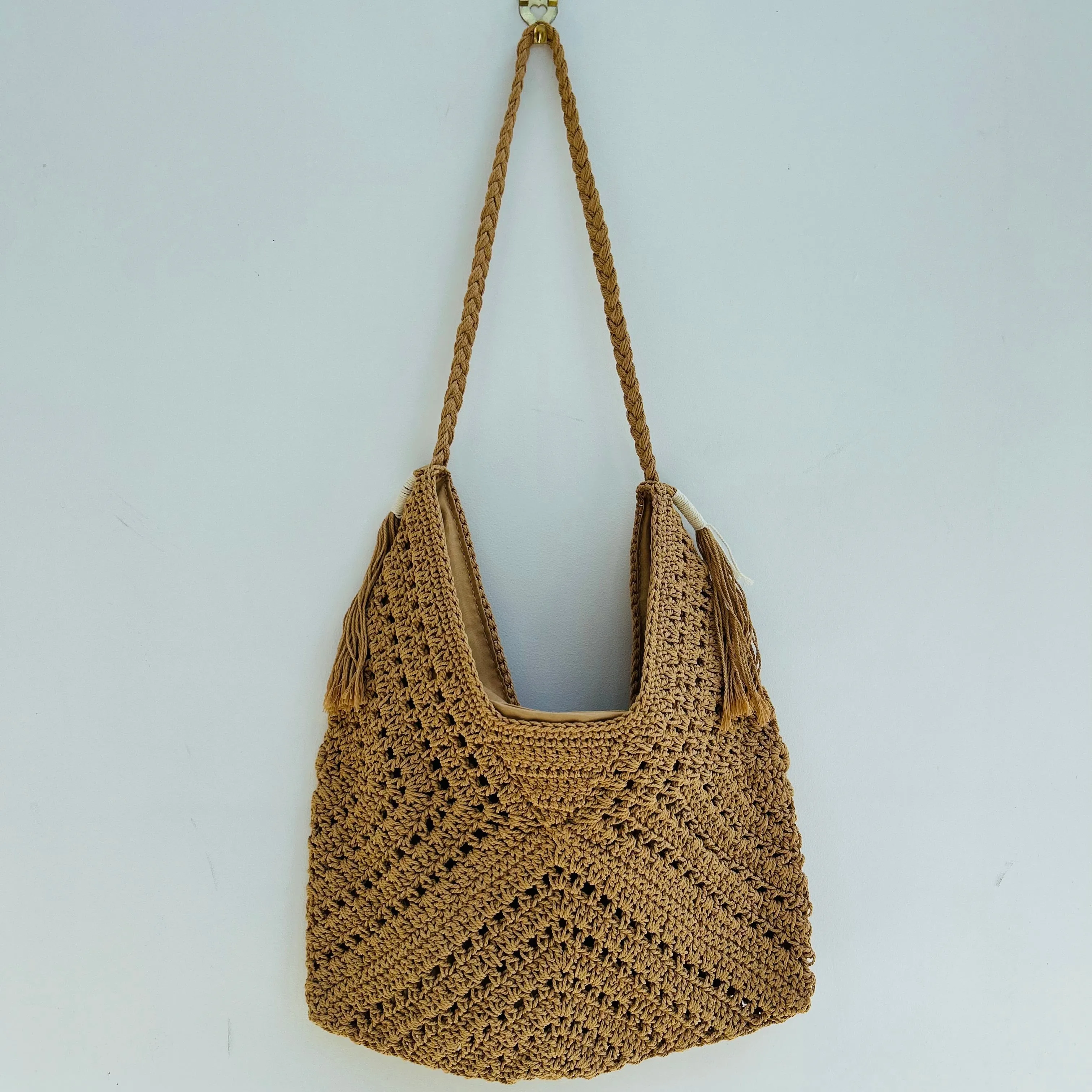 Camel Crochet Hobo Bag