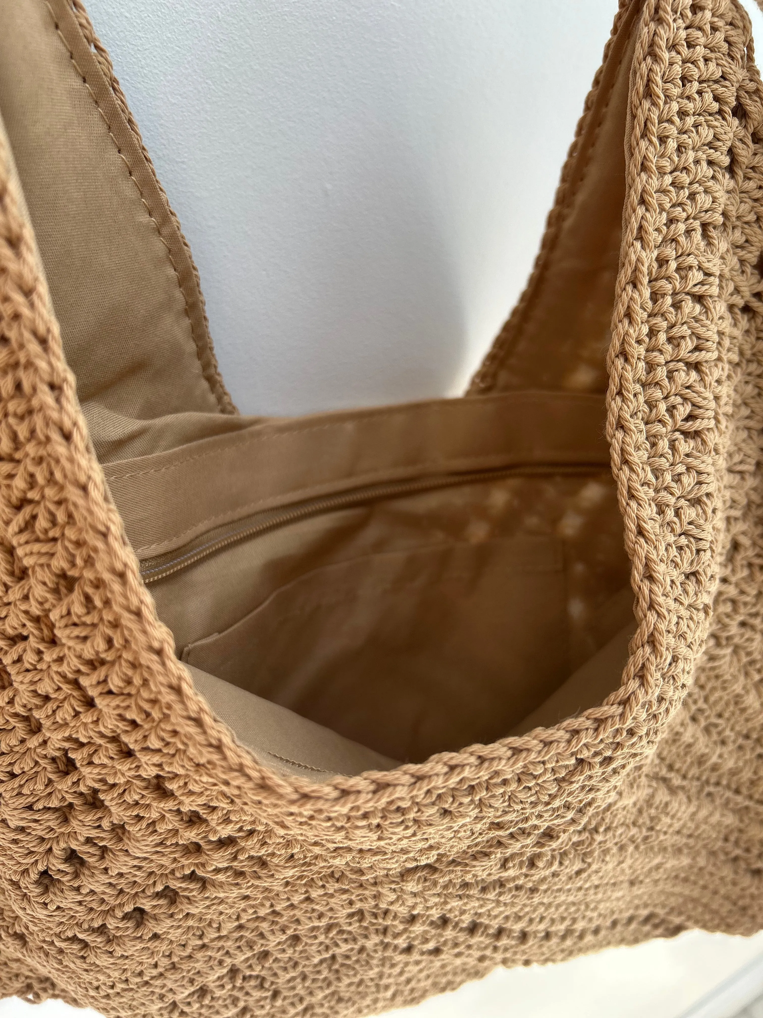 Camel Crochet Hobo Bag
