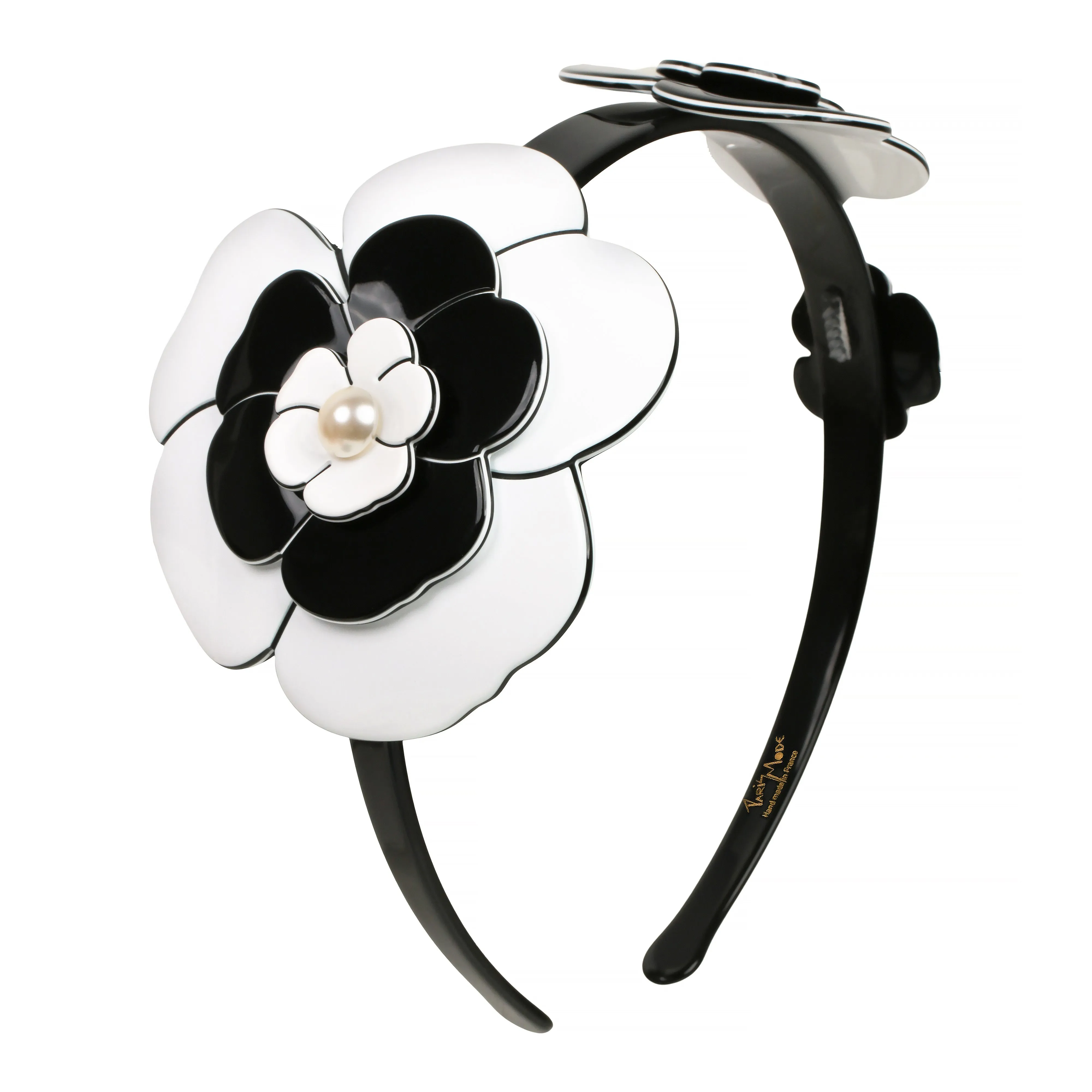 Camellia Triple Pearl White Black Alice Band