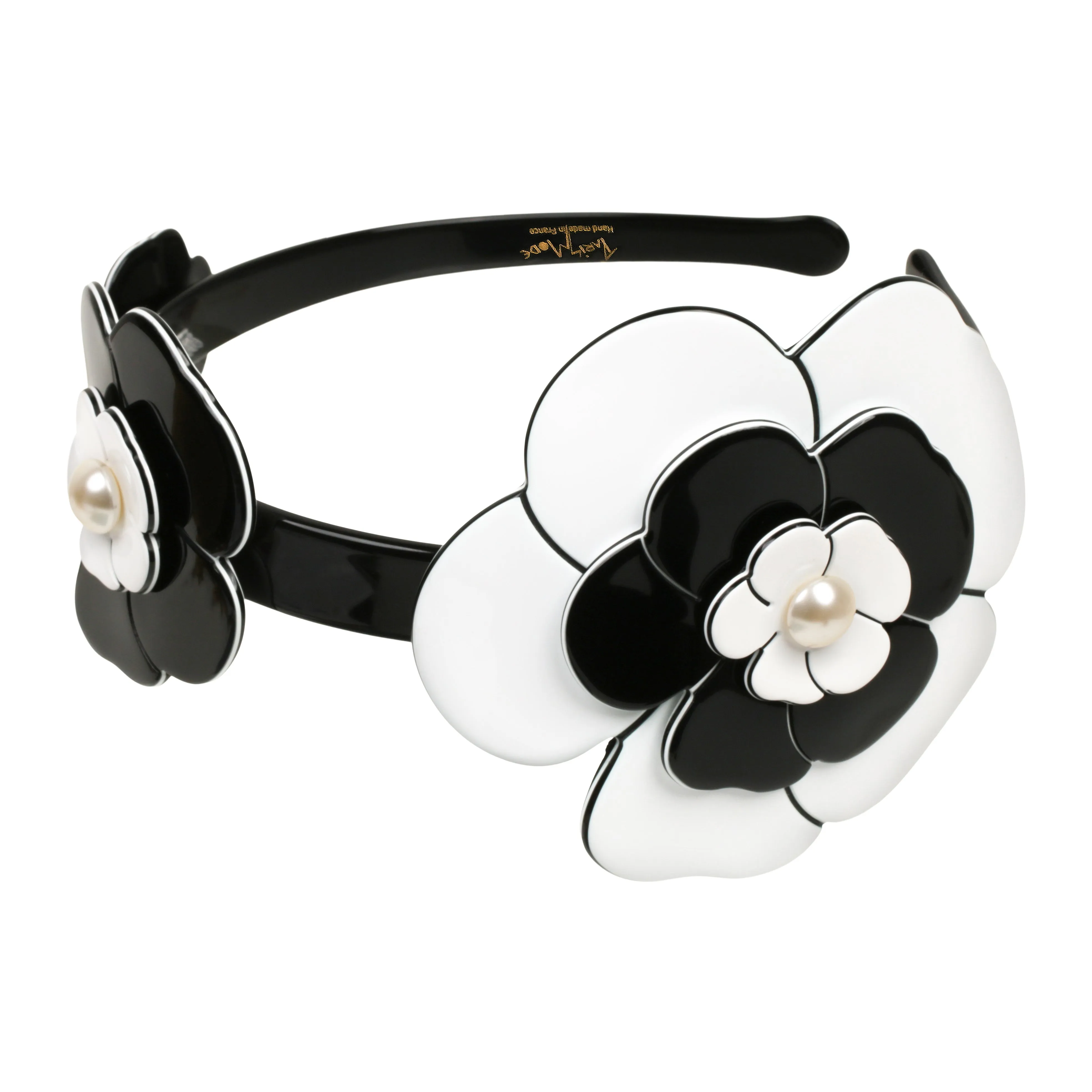 Camellia Triple Pearl White Black Alice Band