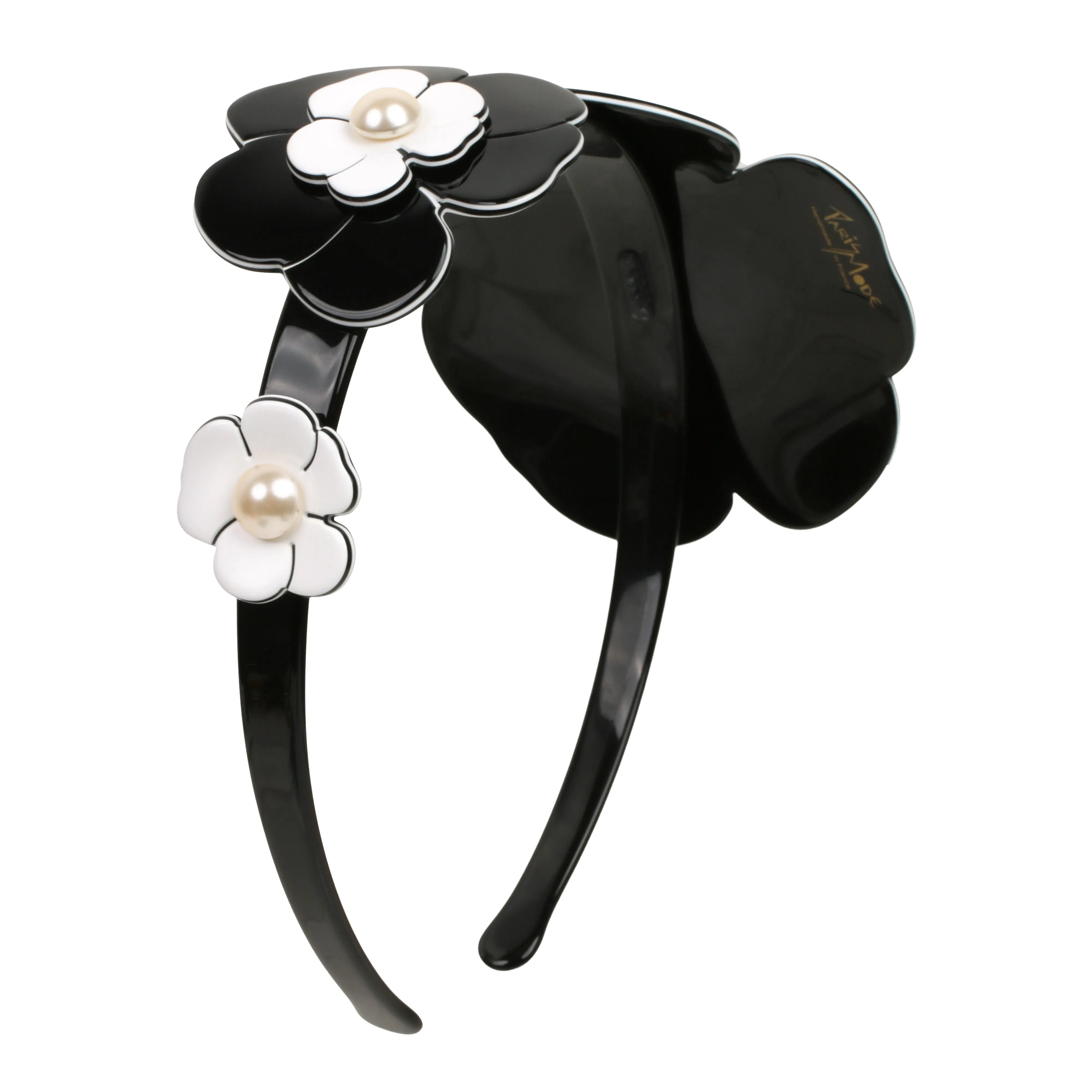 Camellia Triple Pearl White Black Alice Band