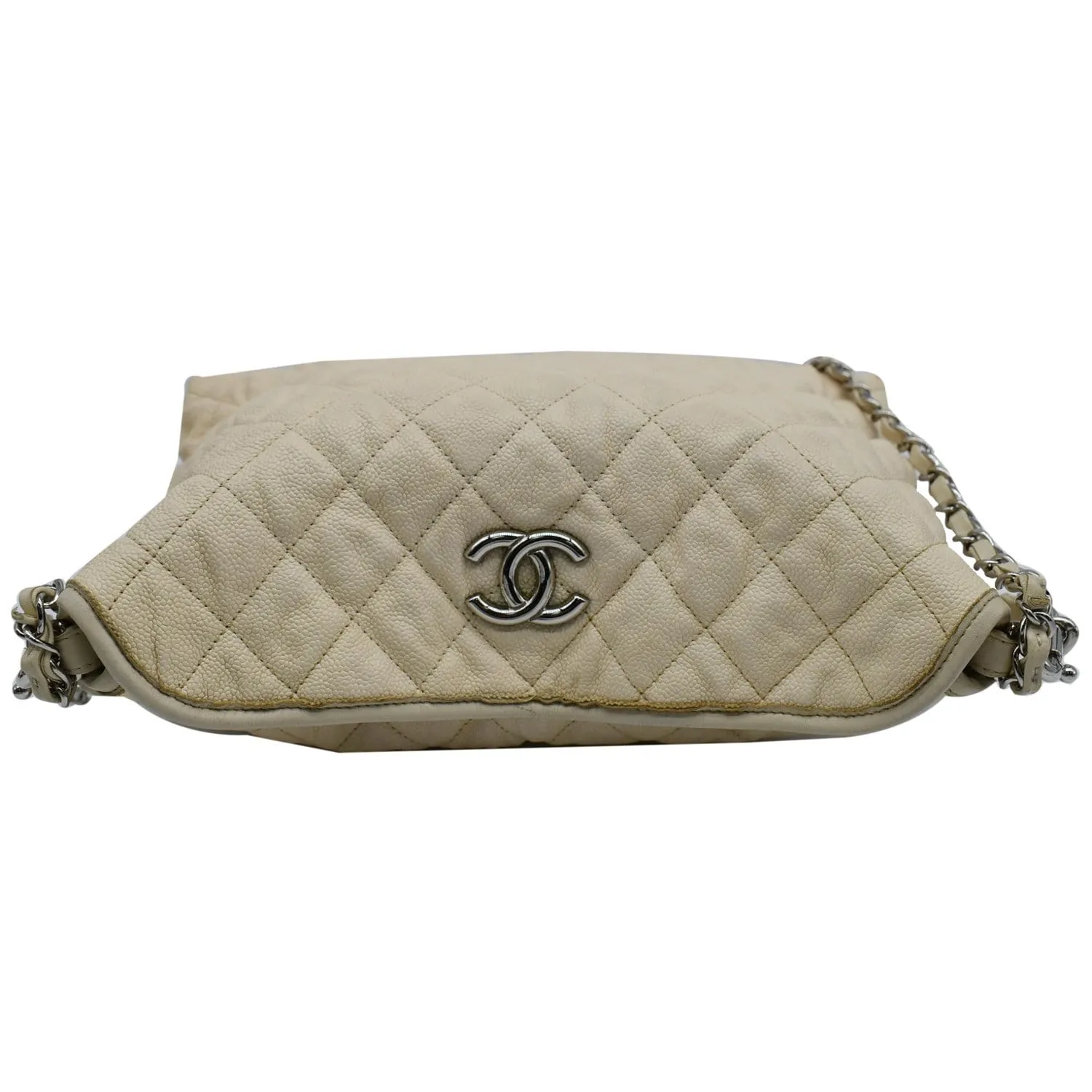 CHANEL French Riviera Quilted Caviar Leather Hobo Bag White