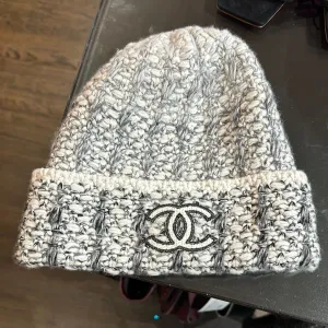 Chanel Grey and White Beanie with Black and White CC