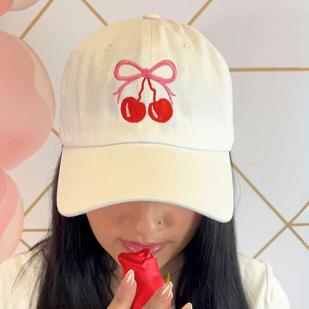 Cherry Bow Baseball Cap – Cute Bow Baseball Hat 🎀🍒