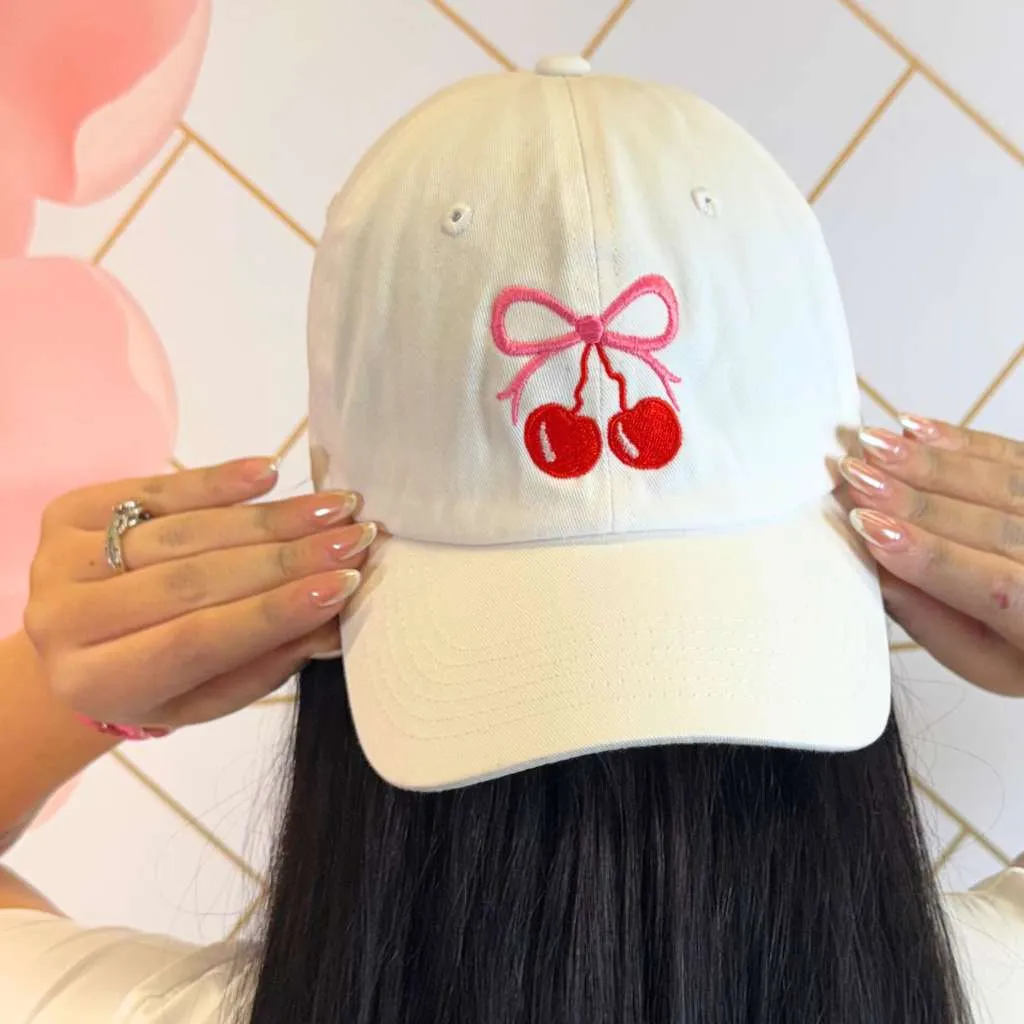 Cherry Bow Baseball Cap – Cute Bow Baseball Hat 🎀🍒