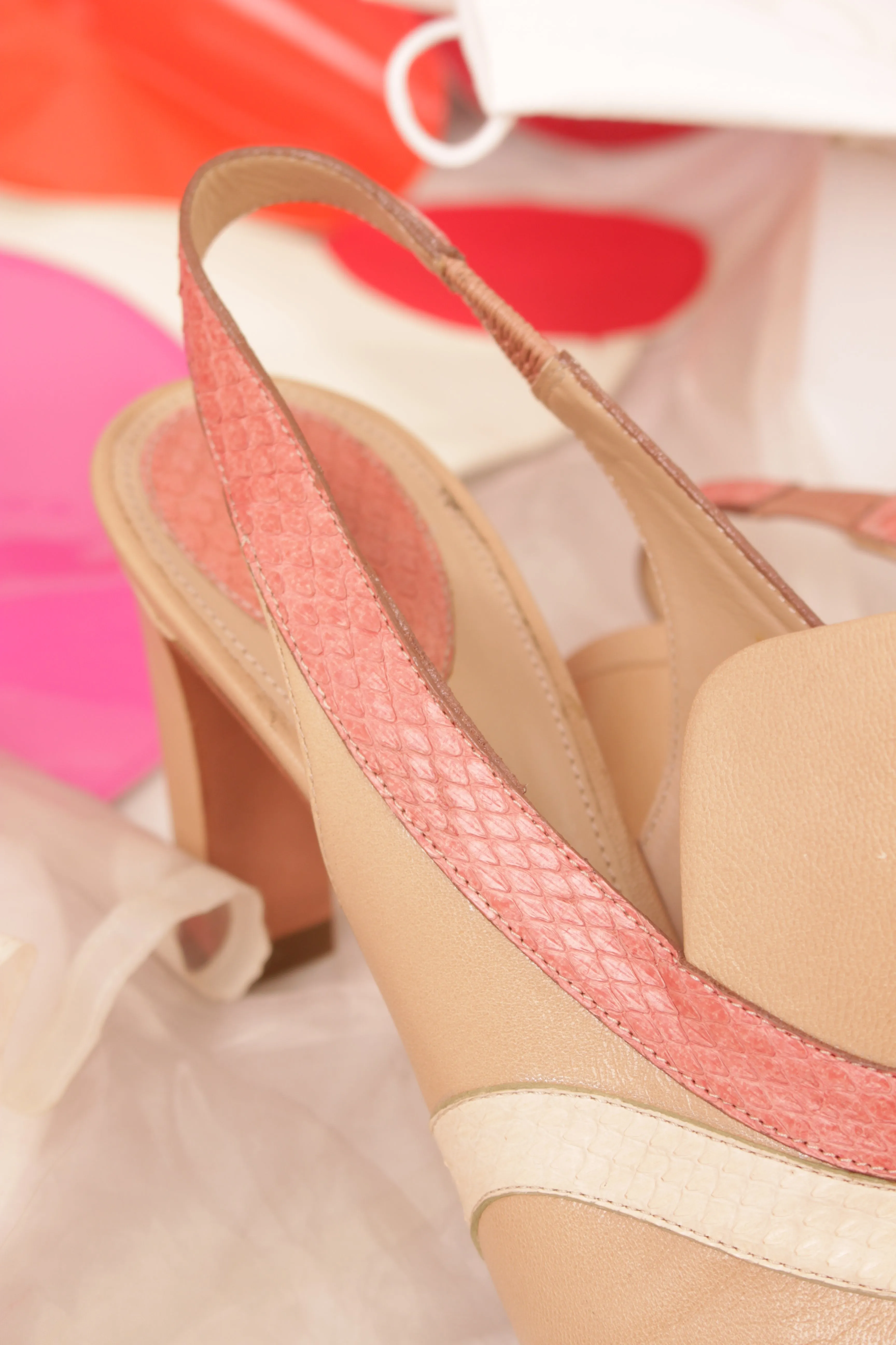 Chloe Beige Leather Slingback Heels