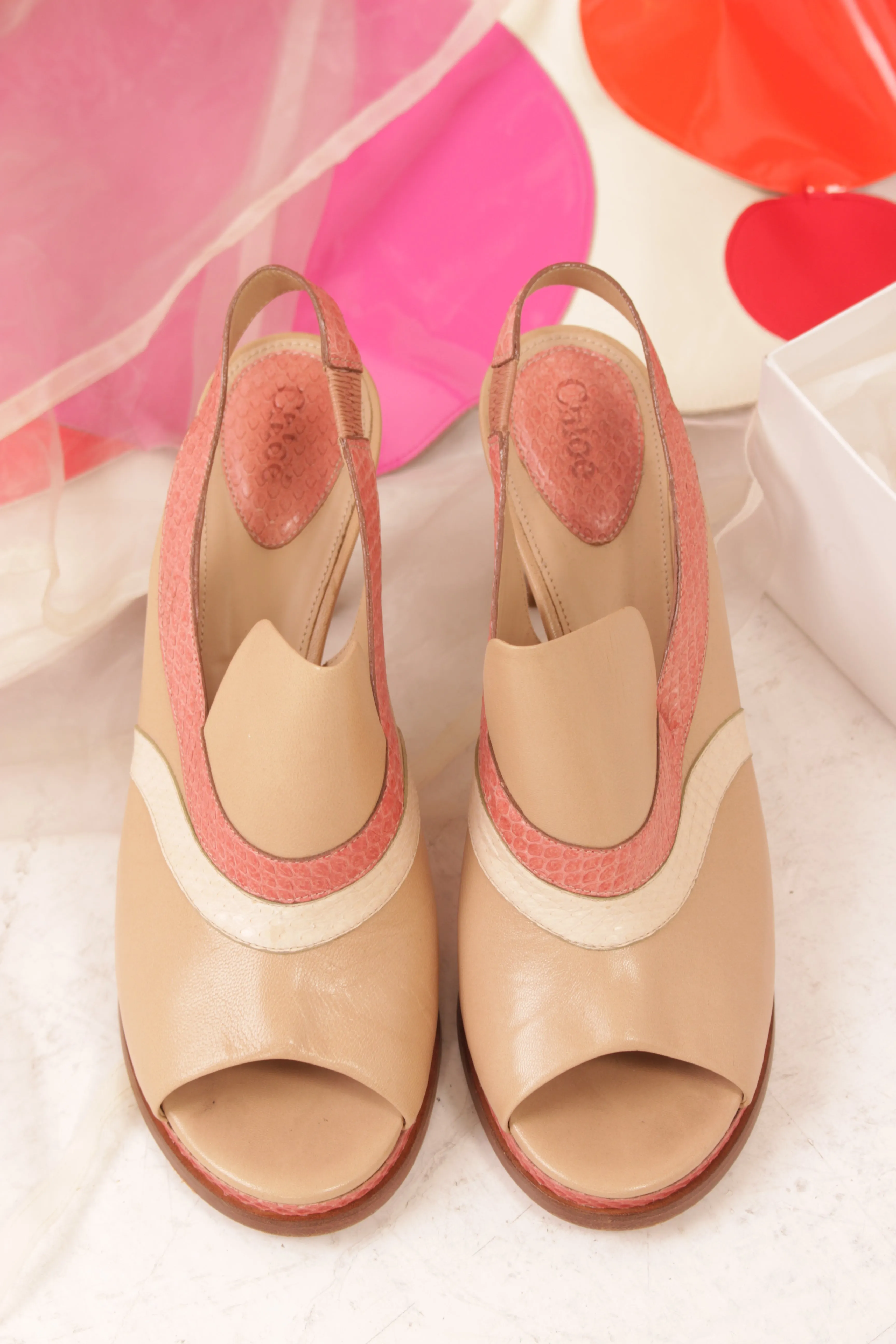 Chloe Beige Leather Slingback Heels