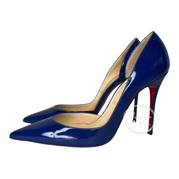 Christian Louboutin Iriza Patent Leather D'Orsay Pumps Blue Patent leather heels