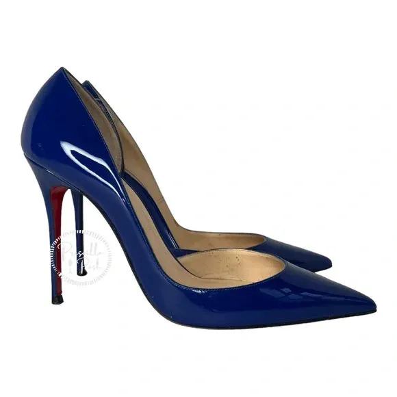 Christian Louboutin Iriza Patent Leather D'Orsay Pumps Blue Patent leather heels