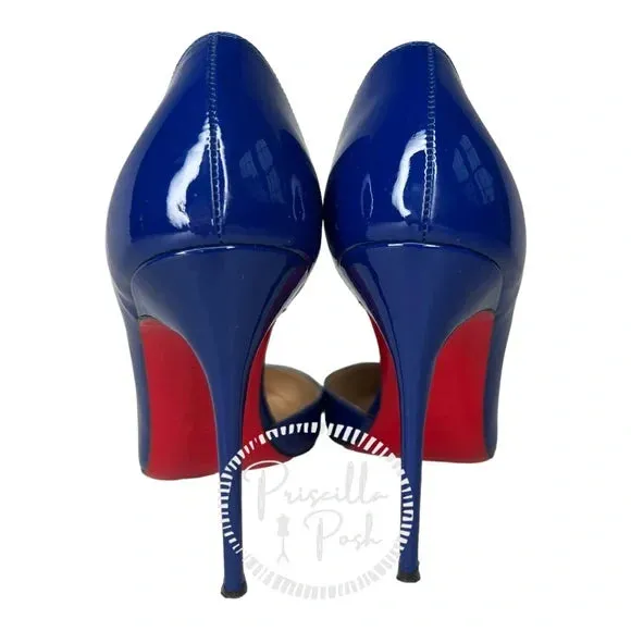 Christian Louboutin Iriza Patent Leather D'Orsay Pumps Blue Patent leather heels