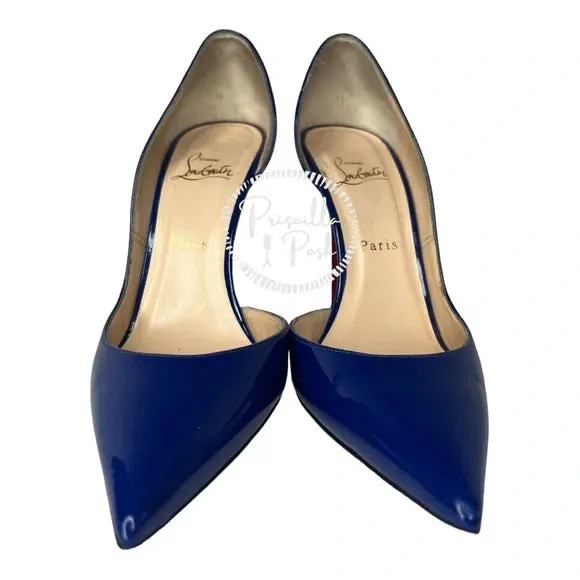 Christian Louboutin Iriza Patent Leather D'Orsay Pumps Blue Patent leather heels