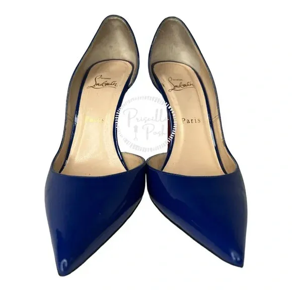 Christian Louboutin Iriza Patent Leather D'Orsay Pumps Blue Patent leather heels