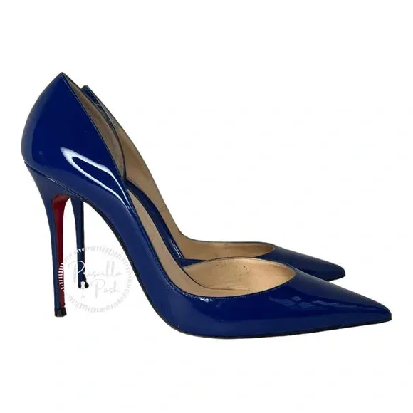 Christian Louboutin Iriza Patent Leather D'Orsay Pumps Blue Patent leather heels