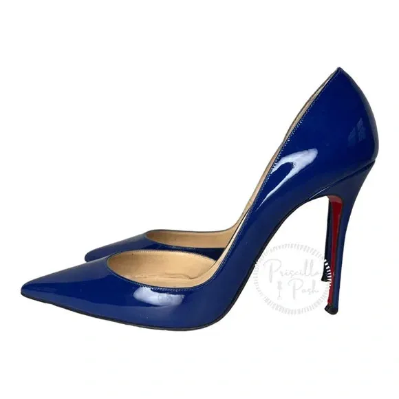 Christian Louboutin Iriza Patent Leather D'Orsay Pumps Blue Patent leather heels