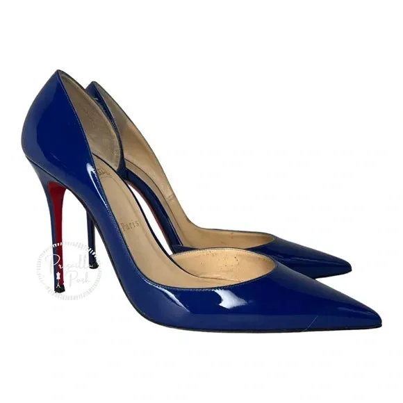 Christian Louboutin Iriza Patent Leather D'Orsay Pumps Blue Patent leather heels
