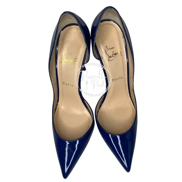 Christian Louboutin Iriza Patent Leather D'Orsay Pumps Blue Patent leather heels