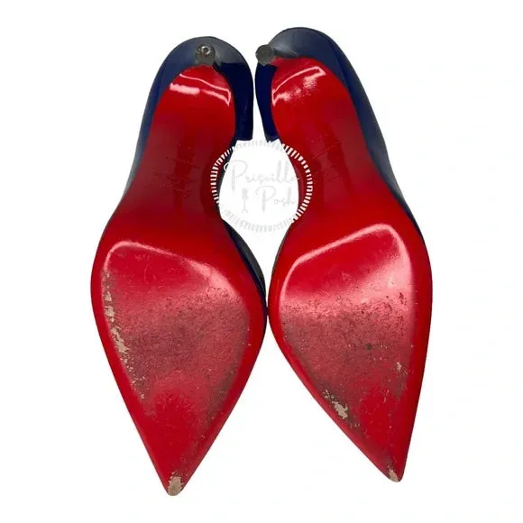 Christian Louboutin Iriza Patent Leather D'Orsay Pumps Blue Patent leather heels