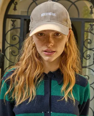 Clare V. Stone Corduroy w/ Cream Embroidered Petit Discothèque Baseball Hat