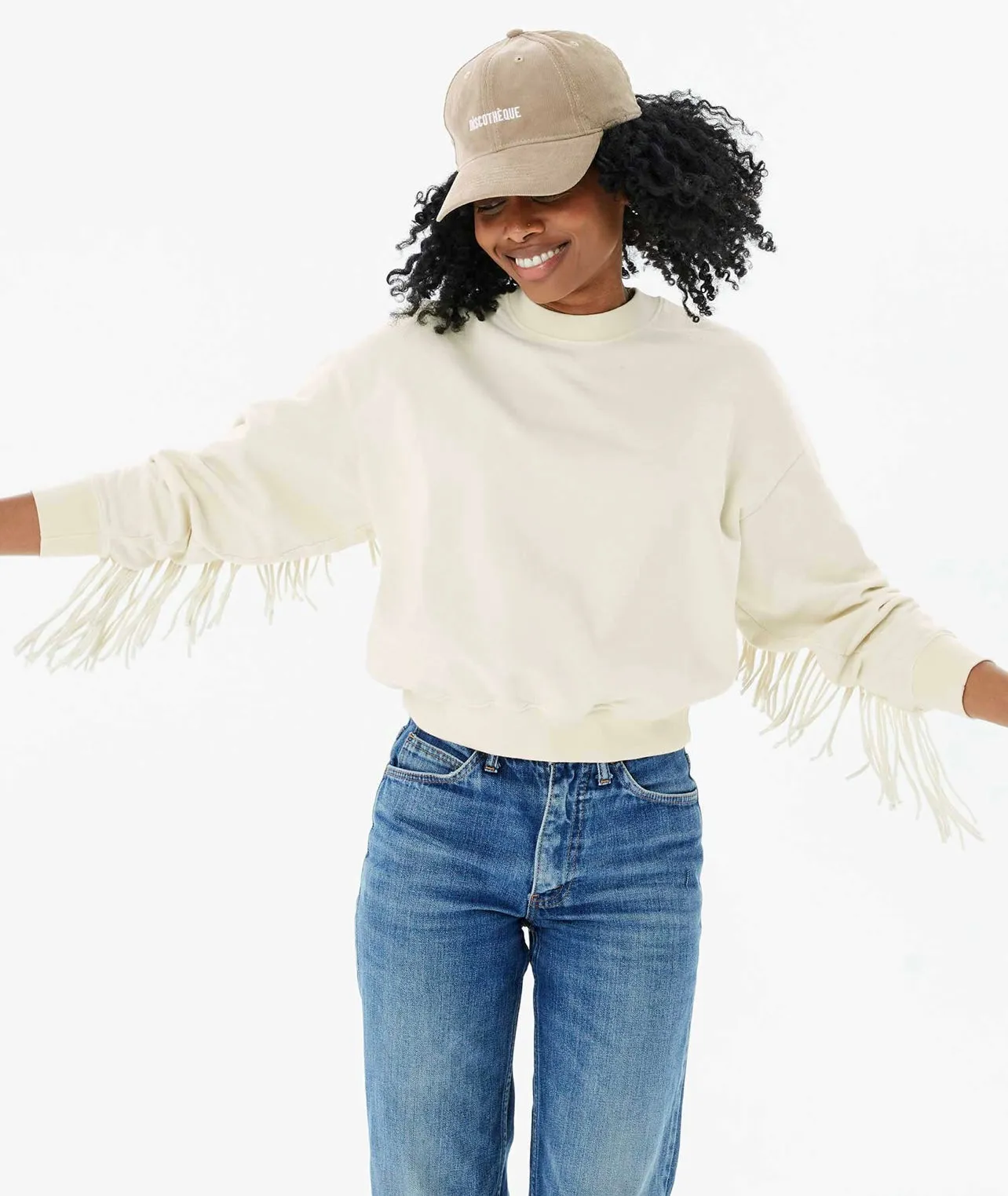 Clare V. Stone Corduroy w/ Cream Embroidered Petit Discothèque Baseball Hat