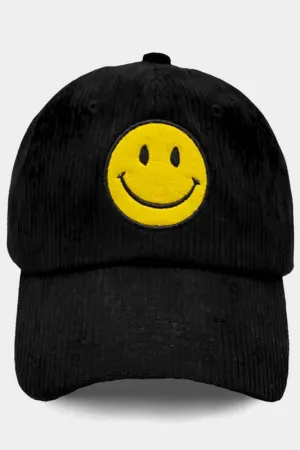 Cord Smile Face Hat-Black