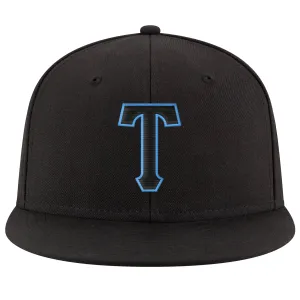 Custom Black Black-Powder Blue Stitched Adjustable Snapback Hat