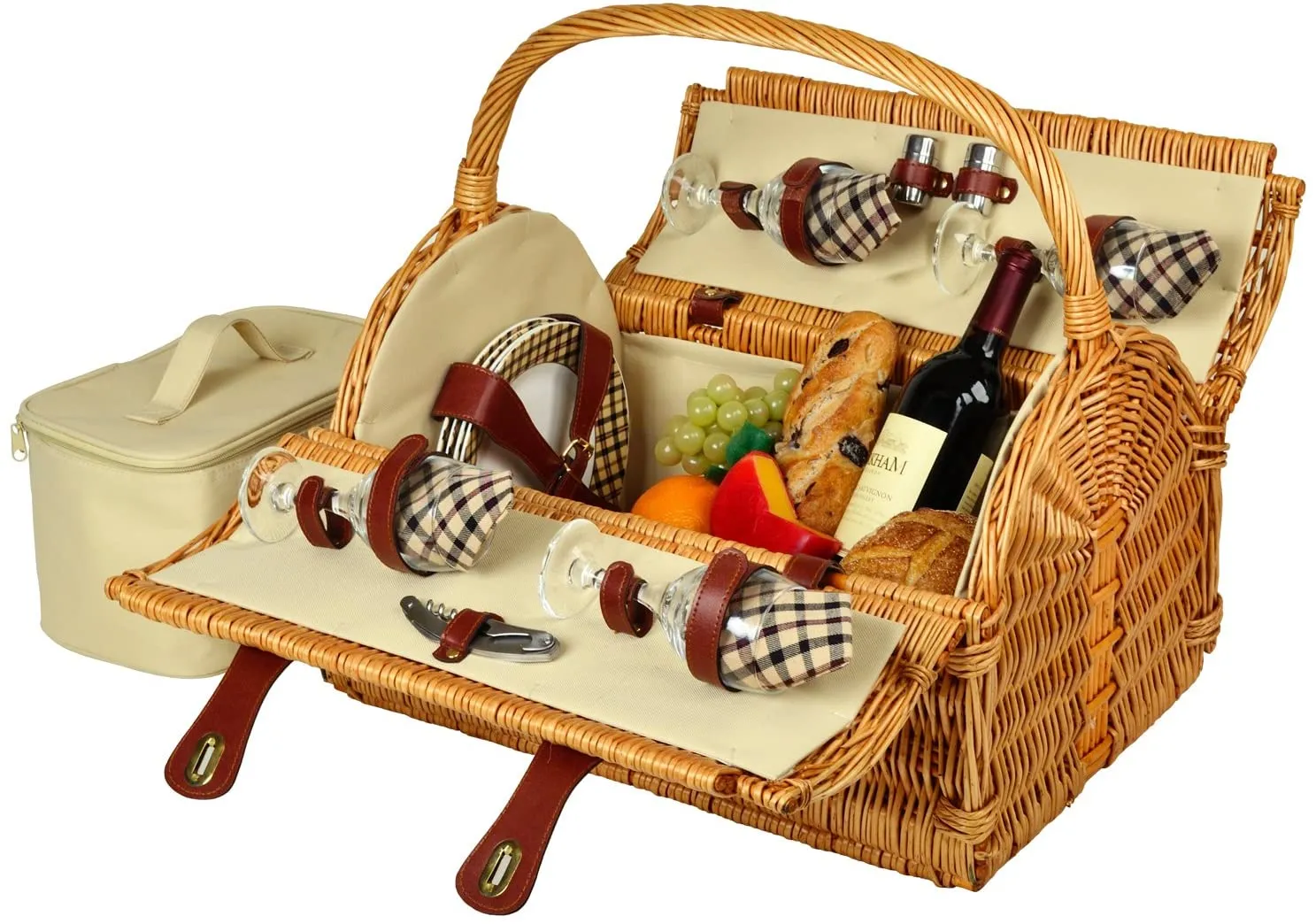 (D) York Picnic Basket for 4 Backpack Bag for Outdoor (Brown)