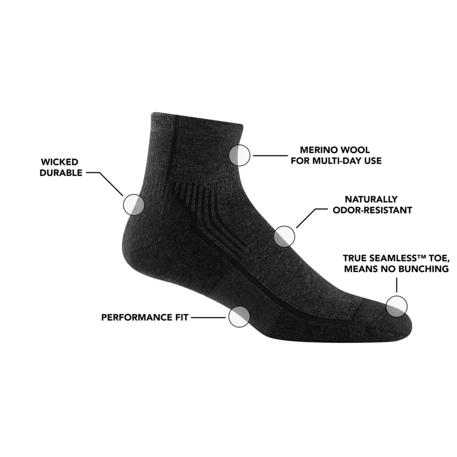 Darn Tough Mens Hiker Quarter Midweight Hiking Sock