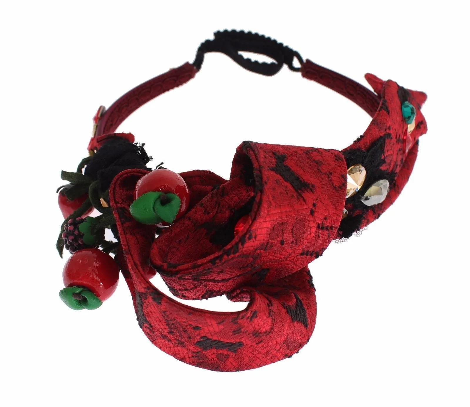 Diadem Headband Silk Red Fruit Cherry Crystal Gold